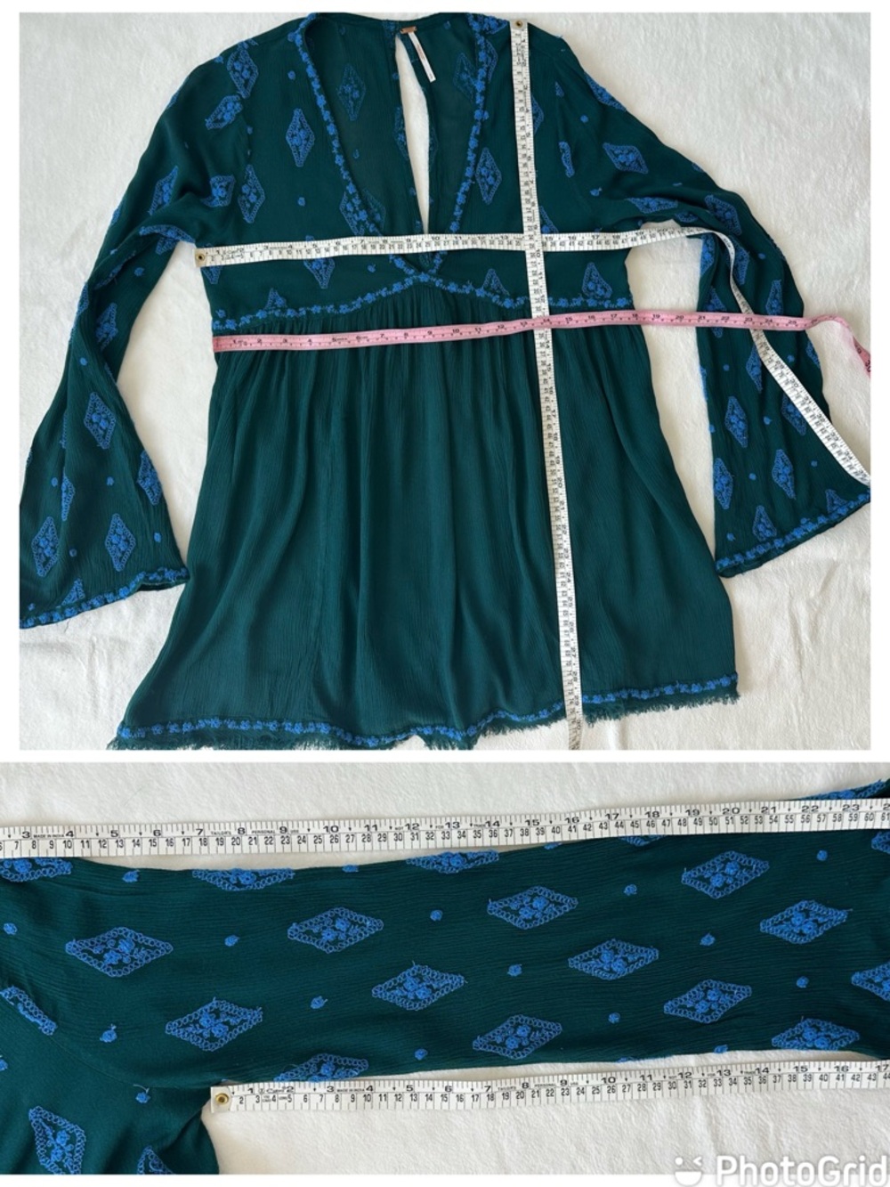 Free People Diamond Embroidered Tunic Top Gauzy Sheer size Small Mermaid Forest - Picture 13 of 16